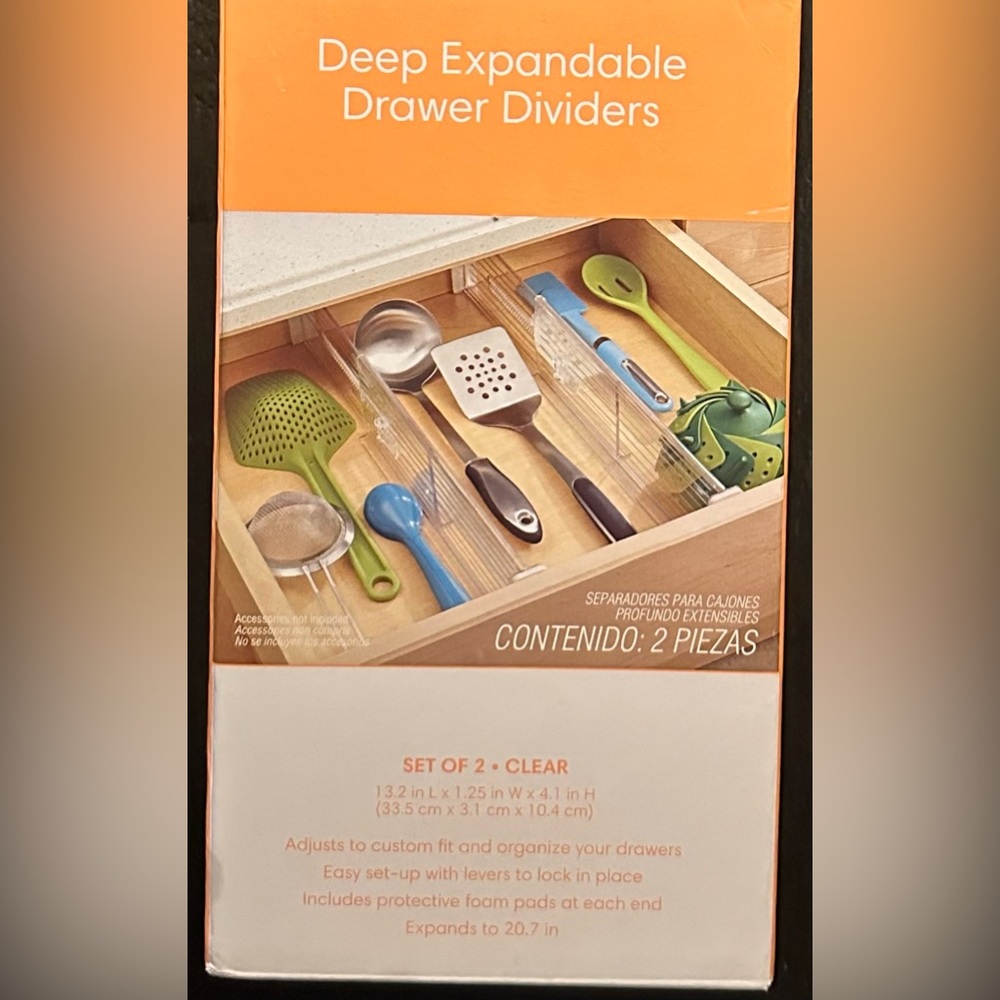 NIB Squared Away DEEP Expandable Drawer Dividers-Set of 2-Clear